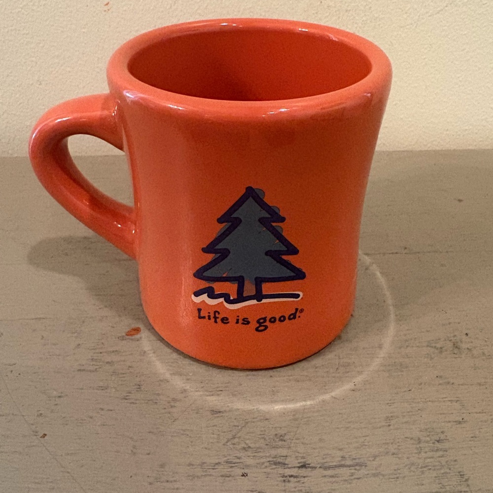 Life Is Good Vibrant Orange Mug with Tree Design